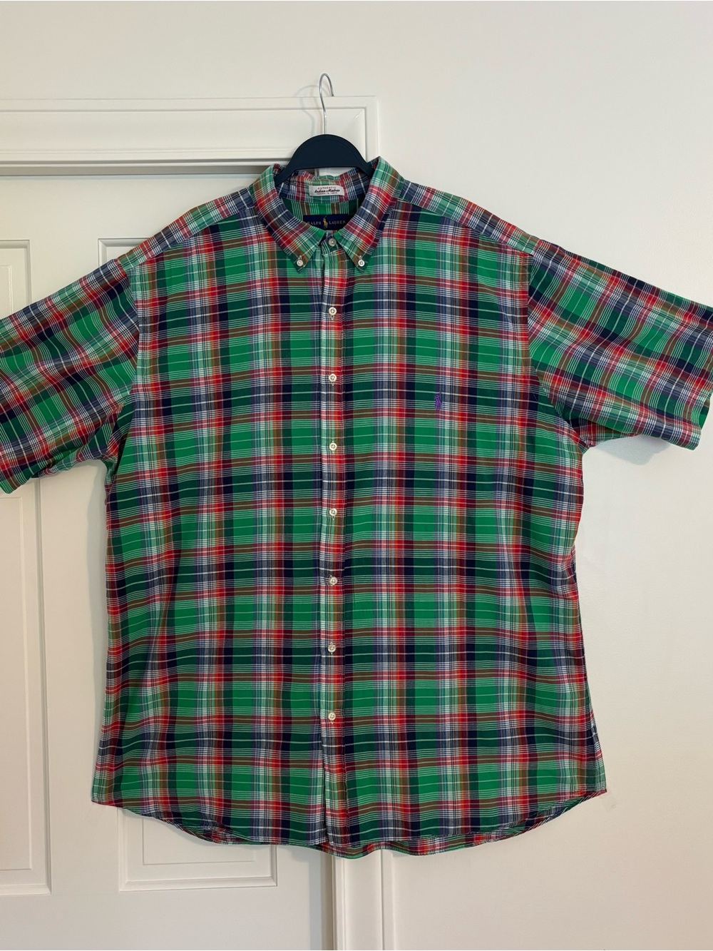 Big & Tall - Ralph Lauren Green Navy Red Plaid Short-Sleeve Button-Down Shirt